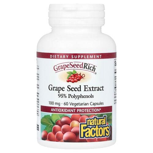 Natural Factors Grapeseedrich Grape Seed Extract 100 Mg 60 Vegetarian Capsules
