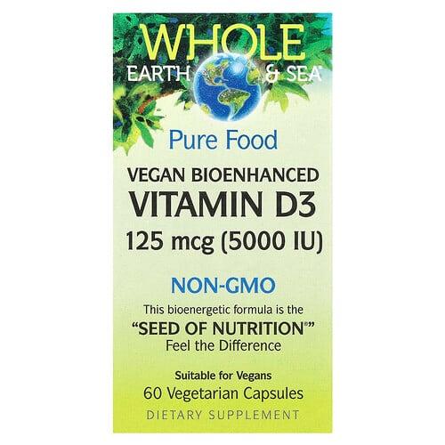 Natural Factors Whole Earth Sea Vegan Bioenhanced Vitamin D3 125 Mcg 5 000 Iu 60 Vegetarian Capsules