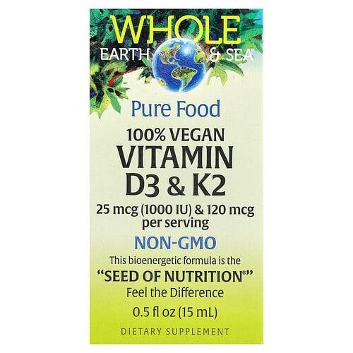 Natural Factors Whole Earth Sea 100 Vegan Vitamin D3 K2 0 5 Fl Oz 15 Ml