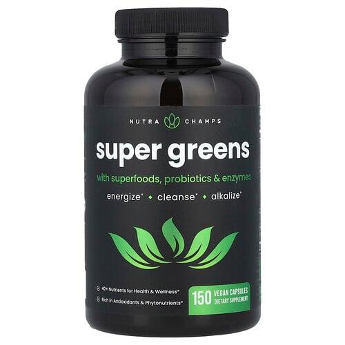 Nutrachamps Super Greens With Superfoods Probiotics Enzymes 150 Vegan Capsules
