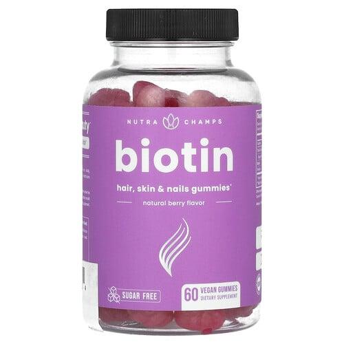 Nutrachamps Biotin Hair Skin Nails Gummies Sugar Free Natural Berry 60 Vegan Gummies 5 000 Mcg Per Gummy product image