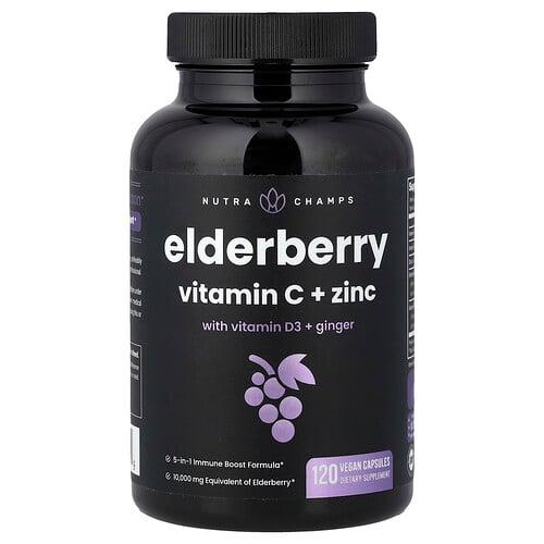 Nutrachamps Elderberry Vitamin C Zinc With Vitamin D3 Ginger 120 Vegan Capsules product image