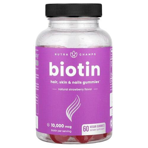 Nutrachamps Biotin Gummies Natural Strawberry 60 Vegan Gummies 5 000 Mcg Per Gummy product image