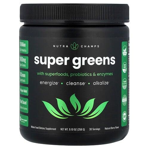 뉴트라챔스 NutraChamps, 슈퍼 푸드, 프로바이오틱, 효소 함유 슈퍼 그린, 천연 베리 맛, 258g(9.10oz) product image