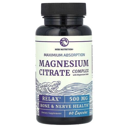 Nobi Nutrition Magnesium Citrate Complex With Magnesium Oxide Maximum Absorption 500 Mg 60 Capsules product image