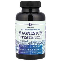 Nobi Nutrition Magnesium Citrate Complex With Magnesium Oxide Maximum Absorption 500 Mg 120 Capsules