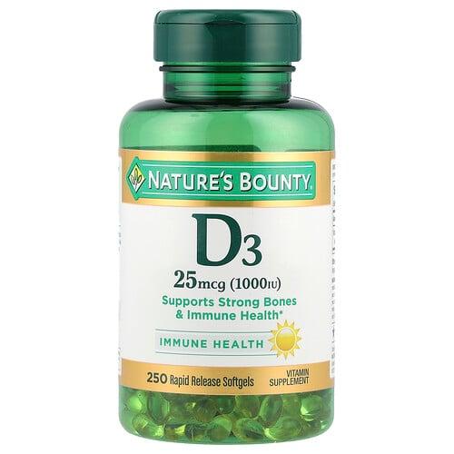 Nature S Bounty Vitamin D3 25 Mcg 1 000 Iu 250 Rapid Release Softgels