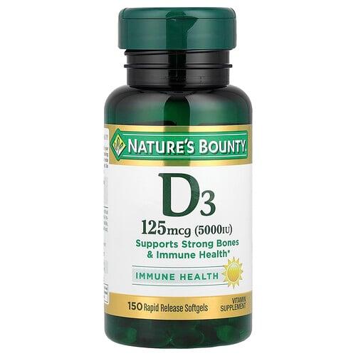 Nature S Bounty Vitamin D3 125 Mcg 5 000 Iu 150 Rapid Release Softgels product image