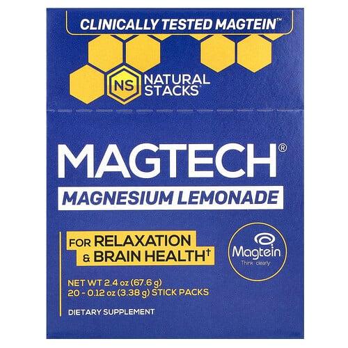 Natural Stacks Magtech Magnesium Lemonade 20 Stick Packs 0 12 Oz 3 38 G Each