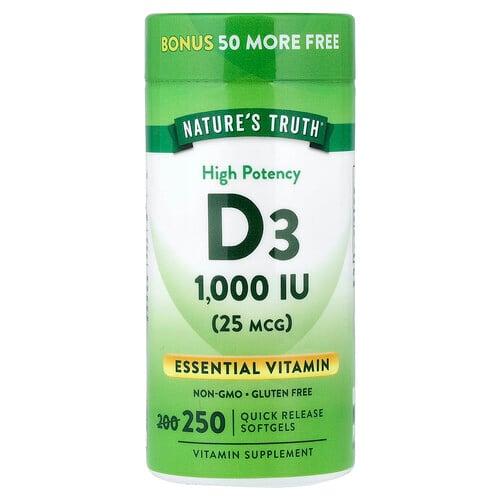 Nature S Truth Vitamin D3 High Potency 25 Mcg 1 000 Iu 250 Quick Release Softgels