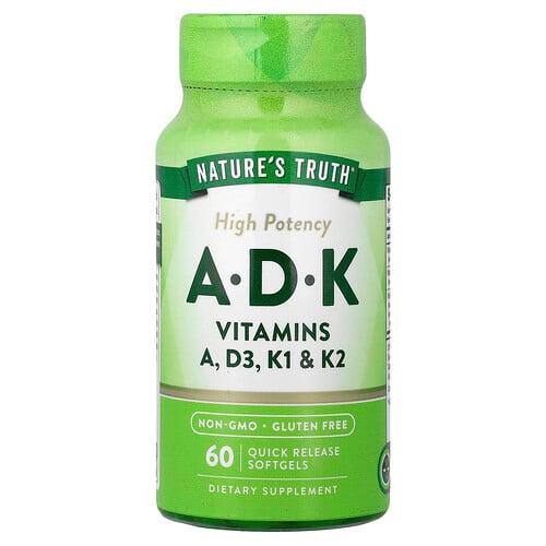 Nature S Truth Vitamins A D K High Potency 60 Quick Release Softgels product image