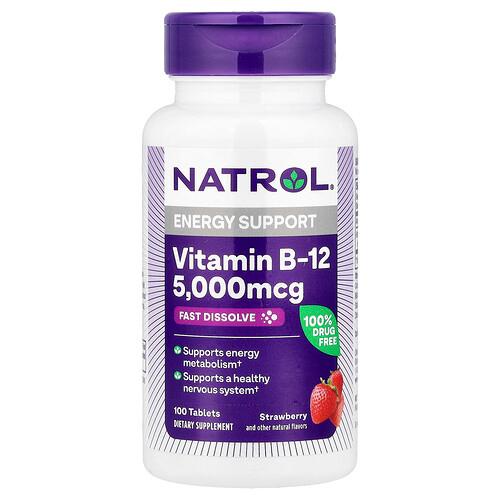 Natrol Vitamin B 12 Fast Dissolve Strawberry 5 000 Mcg 100 Tablets