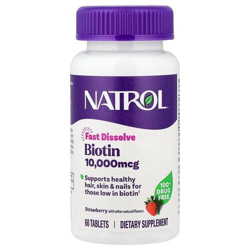 Natrol Biotin Fast Dissolve Strawberry 10 000 Mcg 60 Tablets
