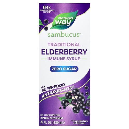 Nature S Way Sambucus Traditional Immune Syrup Zero Sugar Elderberry 4 Fl Oz 120 Ml