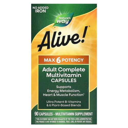 Nature S Way Alive Max6 Potency Adult Complete Multivitamin No Added Iron 90 Capsules
