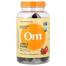 Om Mushrooms Lion S Mane Mushroom Gummies Strawberry 60 Vegan Gummies 500 Mg Per Gummy