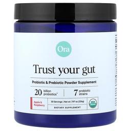 Ora Trust Your Gut Probiotic Prebiotic Powder Supplement Organic Apple Raspberry 7 97 Oz 226 G