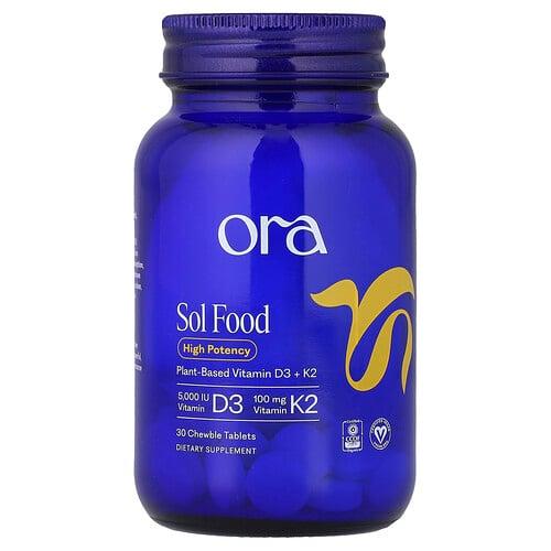 Ora Sol Food Plant Based Vitamin D3 K2 30 Chewable Tablets