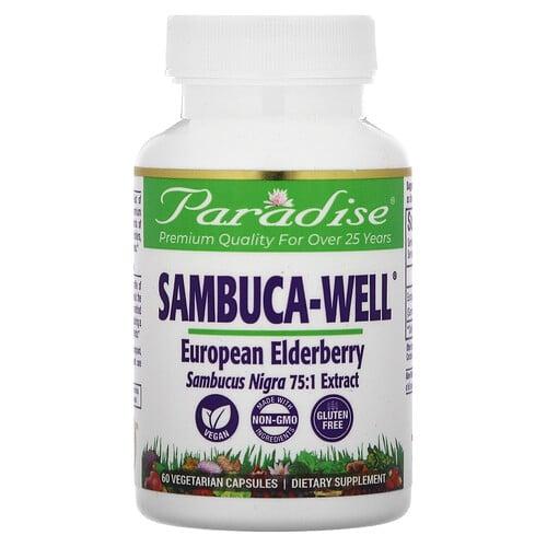 Paradise Herbs Sambuca Well European Elderberry 250 Mg 60 Vegetarian Capsules