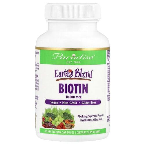 Paradise Herbs Earth S Blend Biotin 10 000 Mcg 90 Vegetarian Capsules