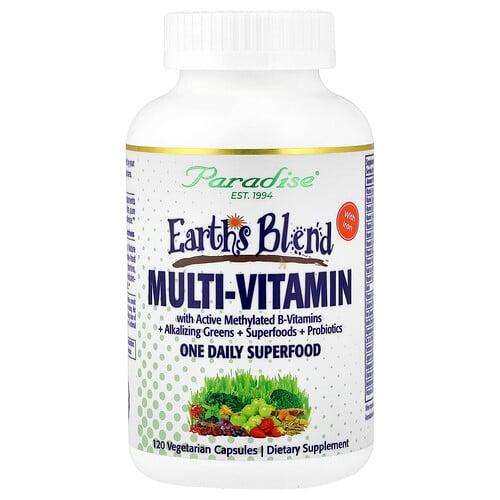Paradise Herbs Earth S Blend One Daily Superfood Multi Vitamin With Iron 120 Vegetarian Capsules