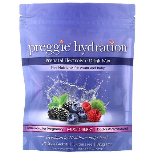 Preggie Hydration Prenatal Electrolyte Drink Mix Mixed Berry 20 Stick Packets 0 14 Oz 5 4 G Each