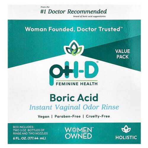 Ph D Feminine Health Boric Acid Instant Vaginal Odor Rinse 2 Bottles 2 Nozzles 6 Fl Oz 177 44 Ml