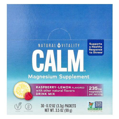 Natural Vitality Calm Magnesium Supplement Drink Mix Raspberry Lemon 30 Packets 0 12 Oz 3 3 G Each