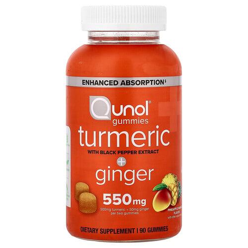 Qunol Turmeric Ginger Gummies With Black Pepper Extract Pineapple Mango 90 Gummies
