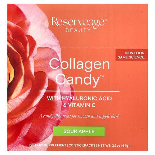 Reserveage Beauty Collagen Candy With Hyaluronic Acid Vitamin C Sour Apple 20 Stickpacks 0 1 Oz 3 35 G Each