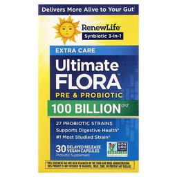 Renew Life Extra Care Ultimate Flora Prebiotic Probiotic 100 Billion Cfu 30 Delayed Release Vegan Capsules