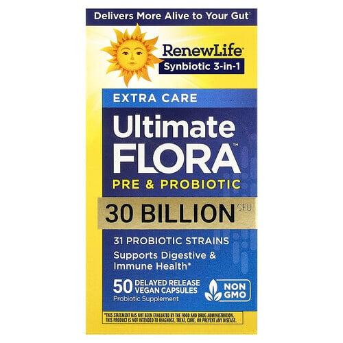 Renew Life Extra Care Ultimate Flora Pre Probiotic 50 Delayed Release Vegan Capsules