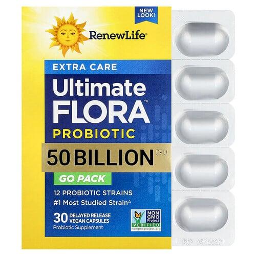 Renew Life Extra Care Go Pack Ultimate Flora Probiotic 50 Billion Cfu 30 Delayed Release Vegan Capsules