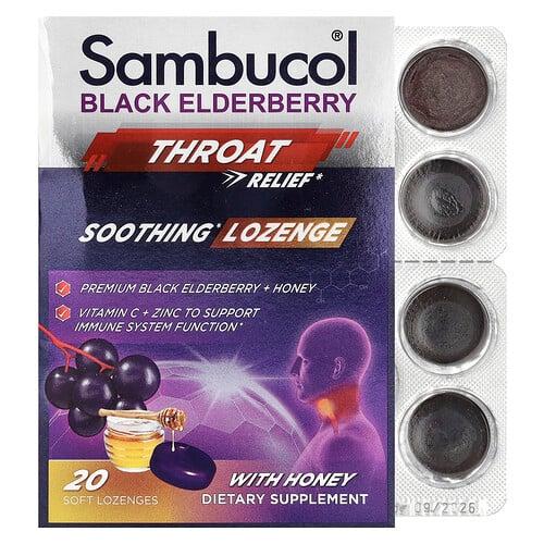 Sambucol Black Elderberry Throat Relief Soothing Lozenge With Honey 20 Soft Lozenges