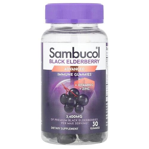 Sambucol Black Elderberry Advanced Immune Gummies Vitamin C Zinc 30 Gummies