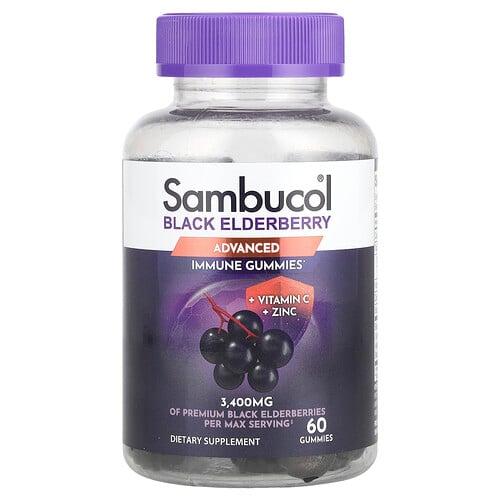 Sambucol Black Elderberry Advanced Immune Gummies Vitamin C Zinc 60 Gummies