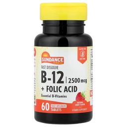 Sundance Vitamins B 12 Folic Acid Fast Dissolve Natural Berry 60 Fast Dissolve Tablets