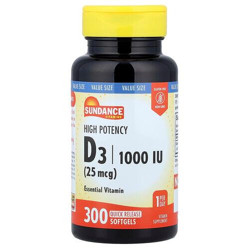 Sundance Vitamins High Potency D3 25 Mcg 1 000 Iu 300 Quick Release Softgels