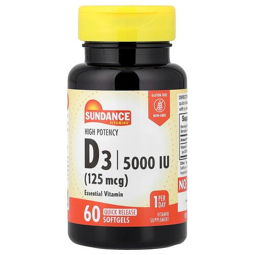 Sundance Vitamins Vitamin D3 High Potency 125 Mcg 5 000 Iu 60 Quick Release Softgels