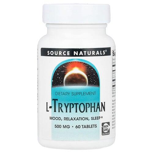 소스 네츄럴 Source Naturals, l-트립토판, 500mg, 60정(1정당 166mg) product image