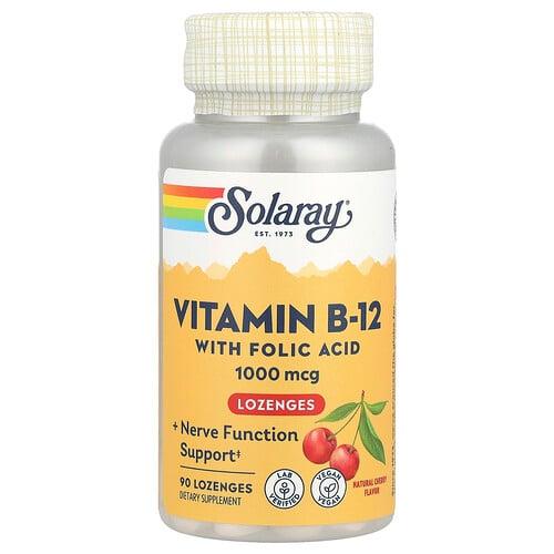 Solaray Vitamin B 12 With Folic Acid Lozenges Natural Cherry 1 000 Mg 90 Lozenges