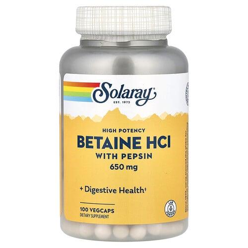 Solaray High Potency Betaine Hcl With Pepsin 100 Vegcaps
