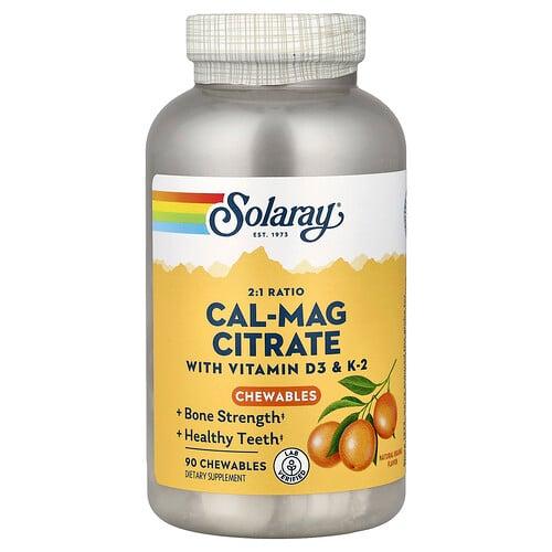 Solaray Cal Mag Citrate With Vitamin D3 K2 Natural Orange 90 Chewables