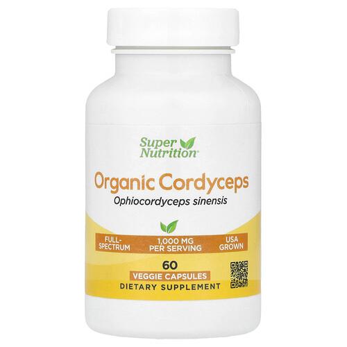 Super Nutrition Organic Cordyceps Mushroom 1 G 60 Veggie Capsules 0 5 G Per Capsule