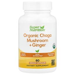 Super Nutrition Organic Chaga Mushroom Ginger 60 Veggie Capsules