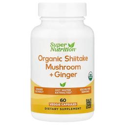 Super Nutrition Organic Shiitake Mushroom Ginger With Organic Pullulan And Organic Rice Hull Concentrate 60 Veggie Capsules