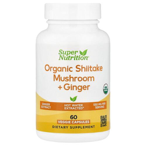 Super Nutrition Organic Shiitake Mushroom Ginger With Organic Pullulan And Organic Rice Hull Concentrate 60 Veggie Capsules