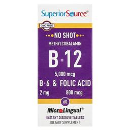 Superior Source Methylcobalamin B 12 B 6 Folic Acid 60 Microlingual Instant Dissolve Tablets