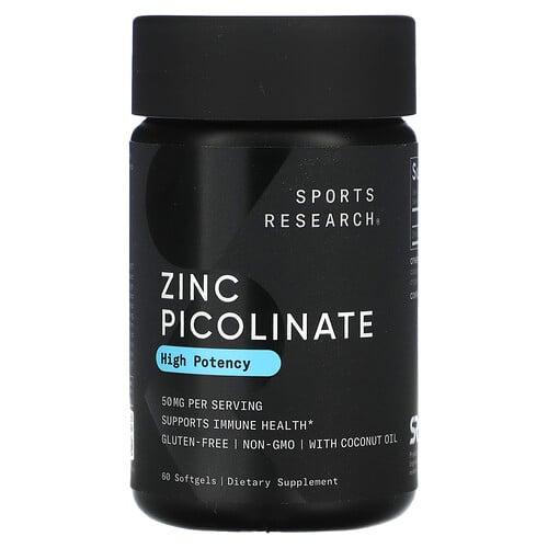 Sports Research Zinc Picolinate High Potency 50 Mg 60 Softgels