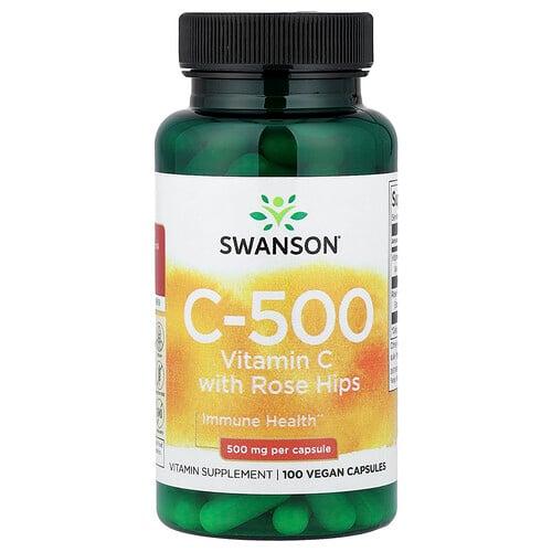 Swanson Vitamins C 500 Vitamin C With Rose Hips 100 Vegan Capsules